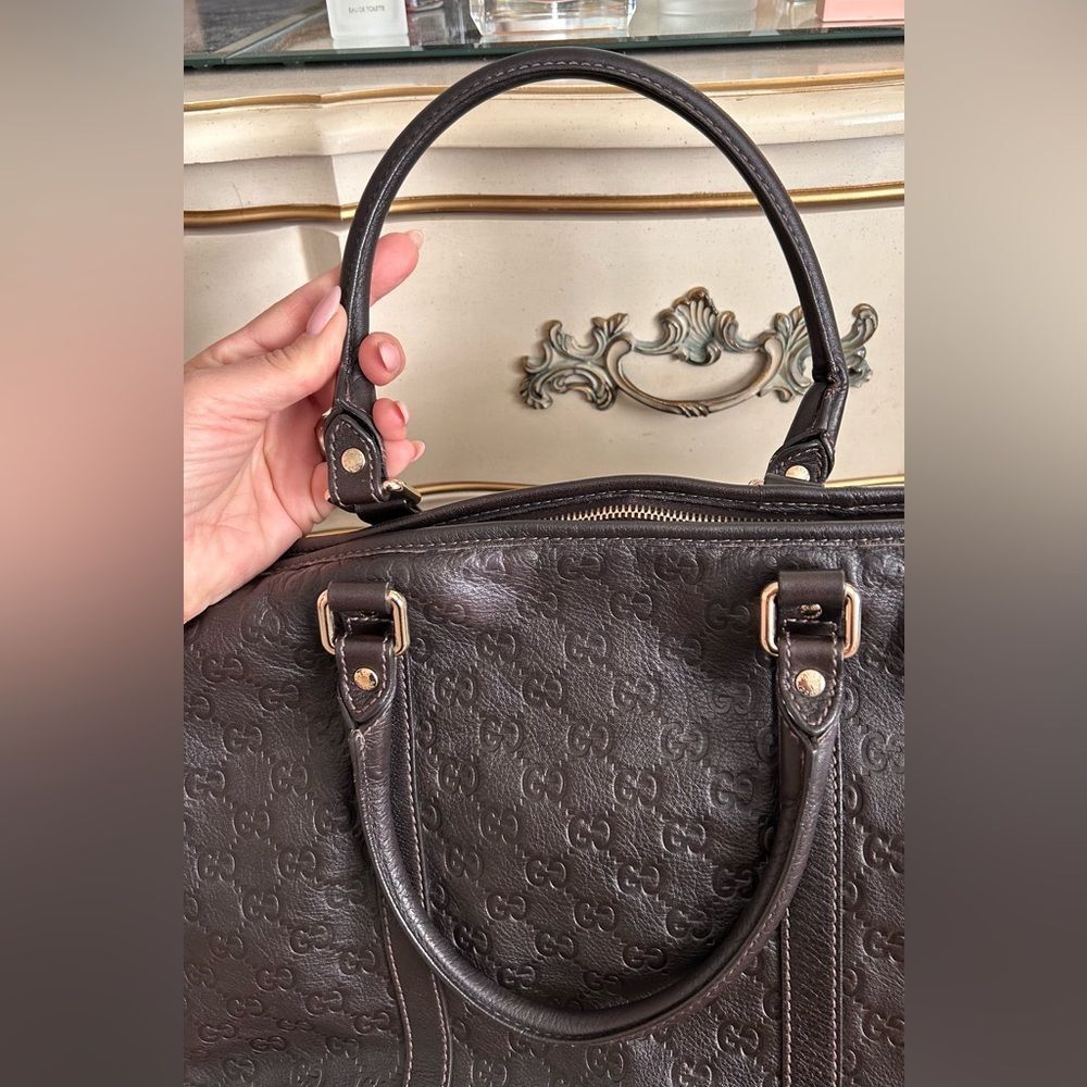 GUCCI Guccissima GG Auth Commuter Tote Brown Leather Unisex EUC - Picture 5 of 14